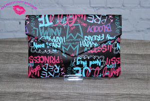 Black/Multi Color Graffiti Clutch