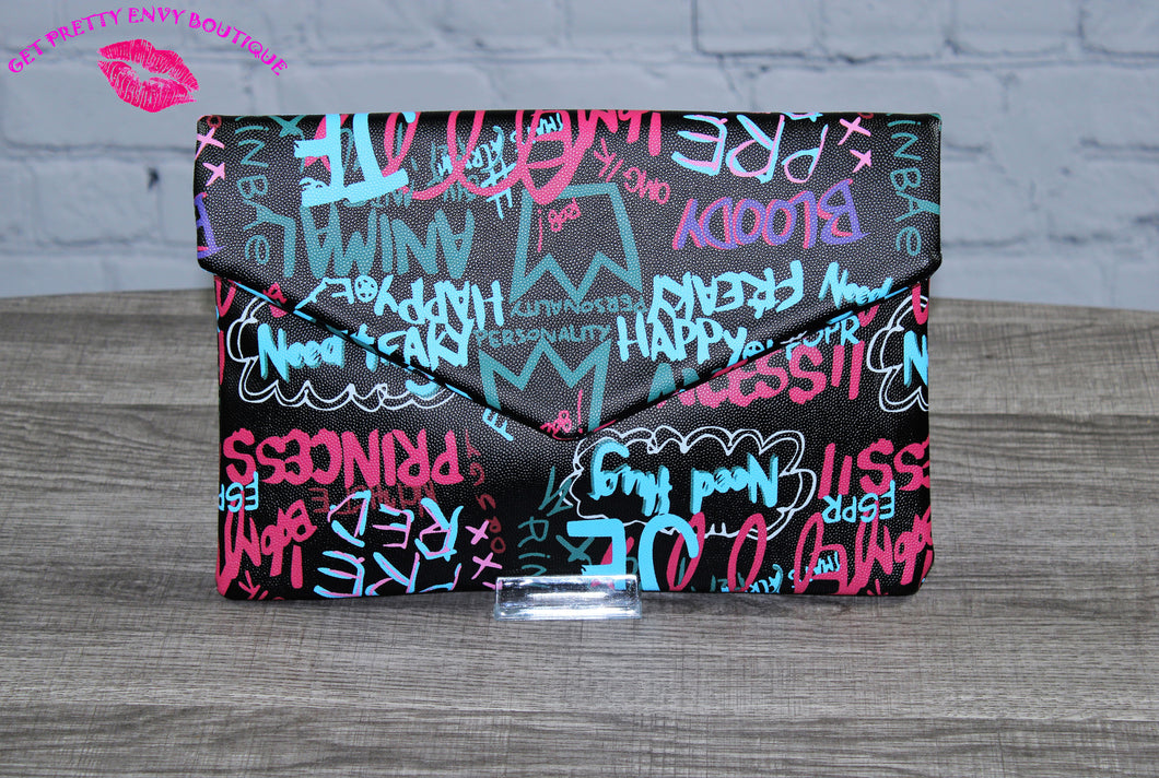 Black/Multi Color Graffiti Clutch