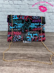 Black/Multi Color Graffiti Clutch