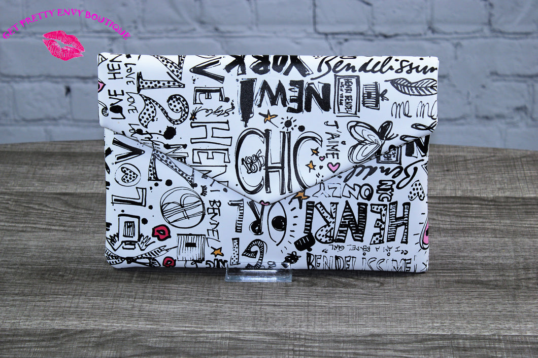 Black and White Graffiti Clutch